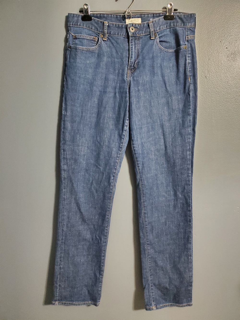 Madison Women's Straight-Leg Jeans in Medium Blue Skinny Size 12